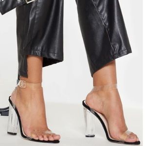 Black clear strap heels